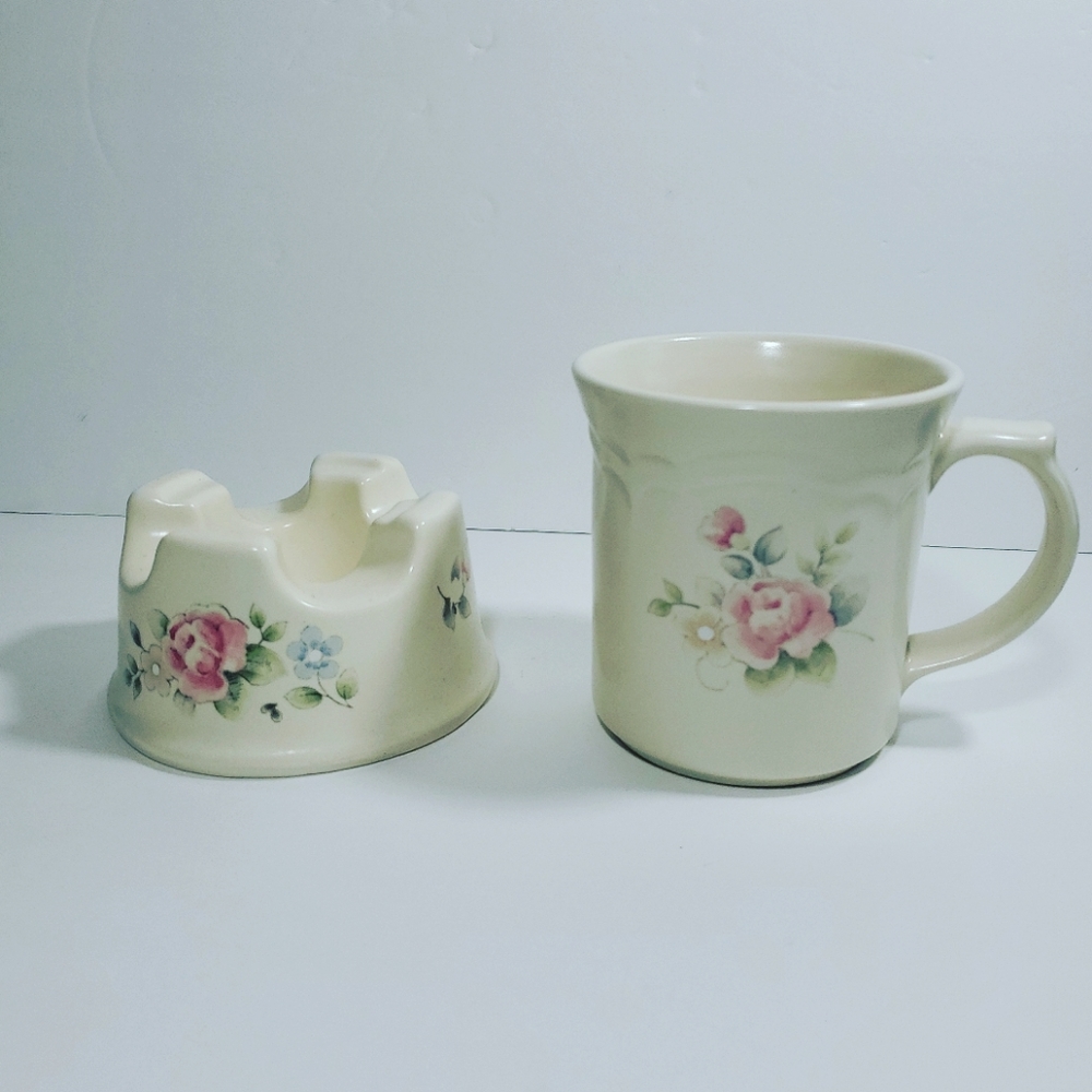 Pfaltzgraff Tea Rose Mug & Butter warmer Stand Base